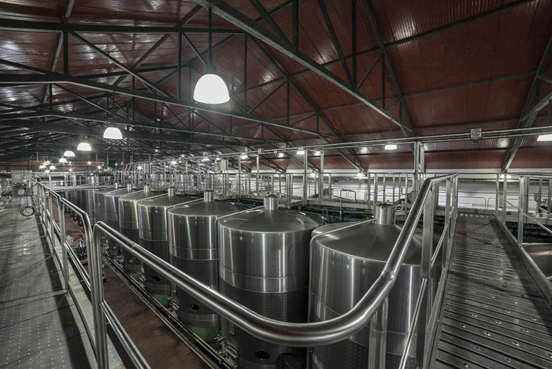 ボデガス・カリアのワイナリー内のタンク ボデガス・カリアのワイナリー内のタンク