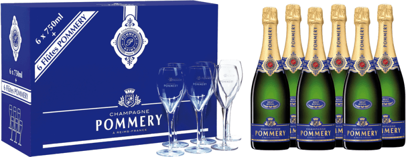 Pommery Brut Royal 6 x 0,75l in GP inkl. 6 Gläser - Champagne Pommery