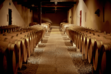 シャトー・クーテのワインセラーにて